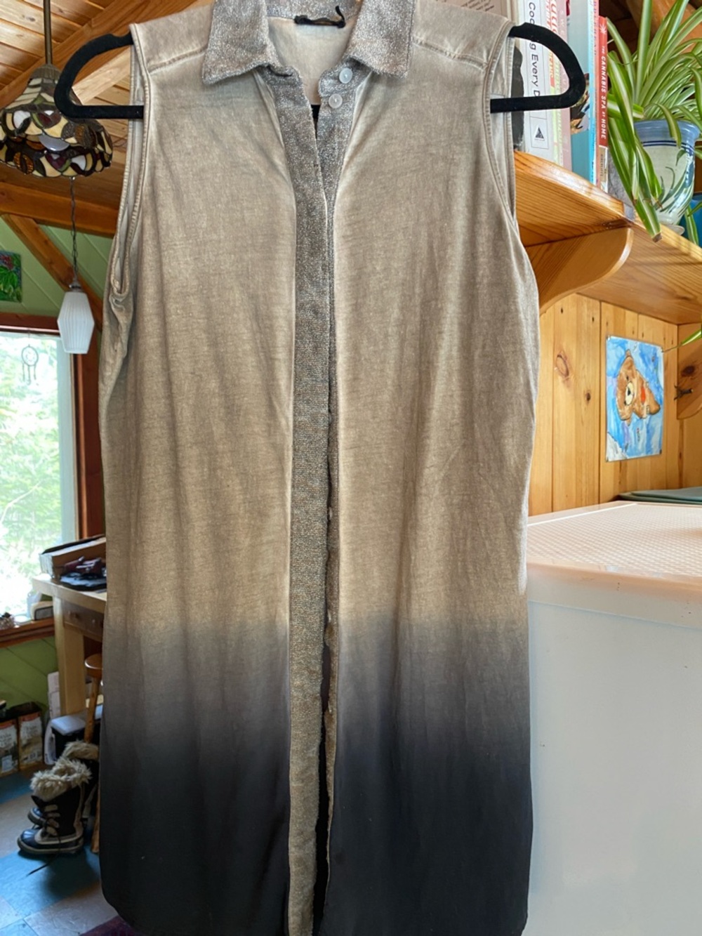Liebeskind Taupe to Black Ombre Sleeveless Button-Front Tunic